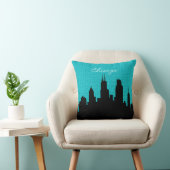 ブラックアンドターコイズバーラップシカゴスカイラインプリント クッション (椅子)