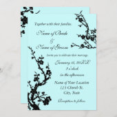 ブラックアンドターコイズフローラ結婚式招待状 招待状 (正面/裏面)