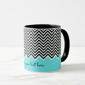 ブラックアンドターコイズモダンシェブロンカスタム文字 マグカップ (正面右)