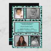 ブラックアンドティール（緑がかった色）レオパードフォト卒業招待状 招待状 (正面/裏面)