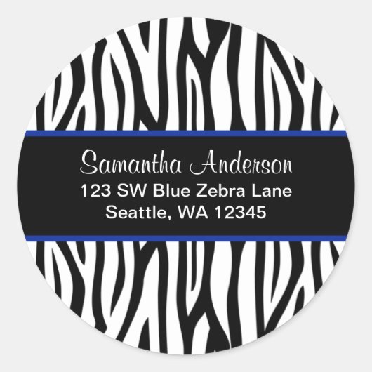 ブラックアンドネイビーブルーゼブラカスタム住所 シール (正面)