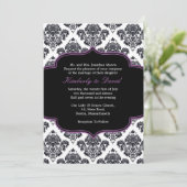 ブラックアンドパープルダマスクウェディング招待状 招待状 (スタンド正面)