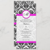 ブラックアンドピンクダマスクモノグラム結婚式招待状 招待状 (正面/裏面)
