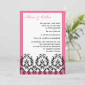 ブラックアンドピンクダマスク結婚式招待状 招待状 (スタンド正面)