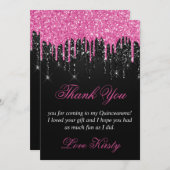 ブラックアンドピンクドリップグリッターキンセアニェラ サンキューカード (正面/裏面)