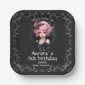 ブラックアンドピンクパステルゴシックフェアリー13th誕生日 ペーパープレート (正面)