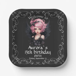 ブラックアンドピンクパステルゴシックフェアリー13th誕生日 ペーパープレート
