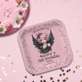ブラックアンドピンクパステルゴシックフェアリー13th誕生日 ペーパープレート