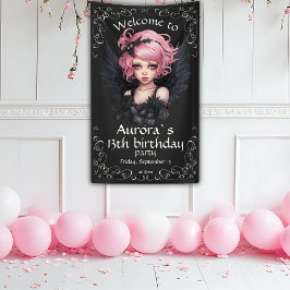 ブラックアンドピンクパステルゴシックフェアリー13th誕生日 横断幕
