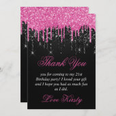 ブラックアンドピンク滴下グリッター誕生日 サンキューカード (正面/裏面)
