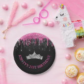 ブラックアンドピンク滴下グリッター誕生日 ペーパープレート (パーティー)