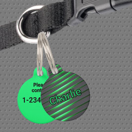 ブラックアンドブライトグリーンテクノサイバーストライプシステム ペット　ネームタグ