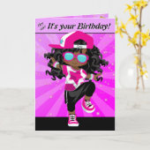 ブラックアンドブラウンガールズヒップホップハッピーバースデー カード (黄色い花)