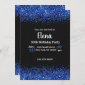ブラックアンドブルーエレガントバースデーパーティー招待状 招待状 (正面/裏面)