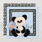 ブラックアンドブルーパンダベビーシャワー招待状 招待状 (正面/裏面)