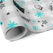 ブラックアンドブルーホリデープレイドクリスマス ラッピングペーパー (ロールコーナー)