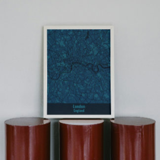 ブラックアンドブルーミニマリストのロンドンシティポスター ポスター