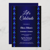 ブラックアンドブルー誕生日ディナーパーティー 招待状 (正面/裏面)