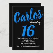 ブラックアンドブルー誕生日招待状フォーボーイズガールズ 招待状 (正面/裏面)