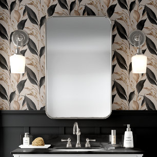 ブラックアンドベージュボタニカルリーフフローラ 壁紙