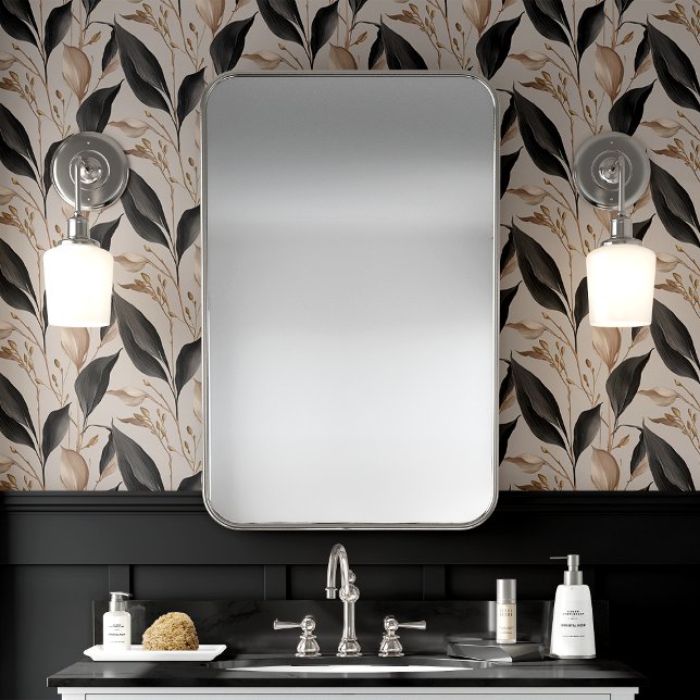 ブラックアンドベージュボタニカルリーフフローラ 壁紙 (クリエイターアップロード済み)