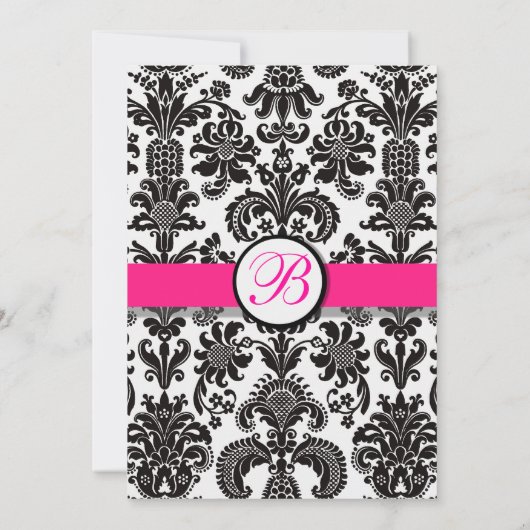 ブラックアンドホットピンクダマスクウェディング招待状 招待状 (裏面)