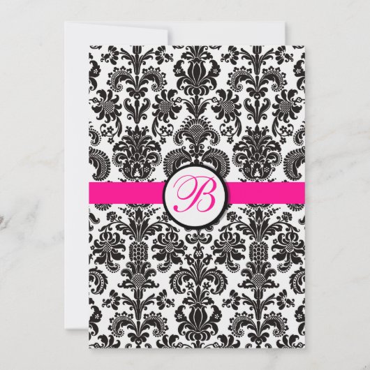 ブラックアンドホットピンクダマスクウェディング招待状 招待状 (裏面)