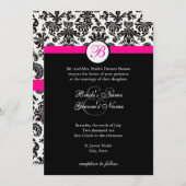 ブラックアンドホットピンクダマスクウェディング招待状 招待状 (正面/裏面)