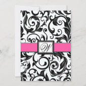 ブラックアンドホットピンクダマスク結婚式招待状 招待状 (正面)