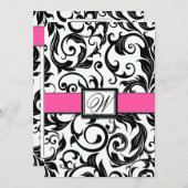 ブラックアンドホットピンクダマスク結婚式招待状 招待状 (正面/裏面)