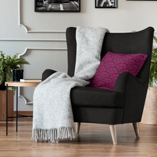 ブラックアンドホットピンクバラフローラダマスク クッション