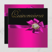 ブラックアンドホットピンク明るい赤紫色キンセアニェラ招待状 招待状 (正面/裏面)