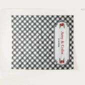 ブラックアンドホワイトのウエディングシャワープレイド タペストリー (正面(横))