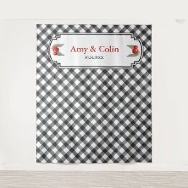 ブラックアンドホワイトのウエディングシャワープレイド タペストリー