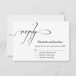 ブラックアンドホワイトのカリグラフィー結婚式返信カード 出欠カード