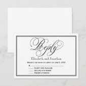 ブラックアンドホワイトのカリグラフィー結婚式返信カード 出欠カード (正面/裏面)