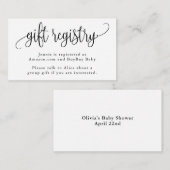 ブラックアンドホワイトのカリグラフィー スクリプト ギフト レジストリー エンクロージャーカード (正面/裏面)