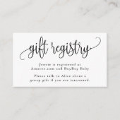 ブラックアンドホワイトのカリグラフィー スクリプト ギフト レジストリー エンクロージャーカード (正面)
