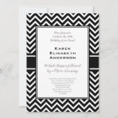 ブラックアンドホワイトのシェブロンの誕生日パーティー 招待状 (正面)