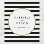 ブラックアンドホワイトのストライプがおしゃれなゴールドの結婚式 ワインラベル (シングルラベル)