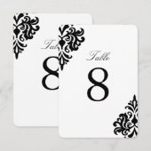 ブラックアンドホワイトのダマスクテーブルナンバー 招待状 (正面/裏面)