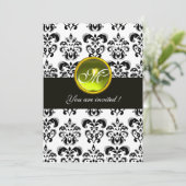 ブラックアンドホワイトのダマスクモノグラム、イエロートパーズ 招待状 (スタンド正面)