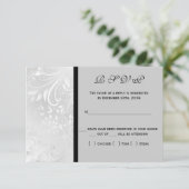 ブラックアンドホワイトのダマスク柄マッチングRSVPカード 出欠カード (スタンド正面)