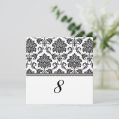 ブラックアンドホワイトのダマスク結婚式受付テーブルナンバー 招待状 (スタンド正面)