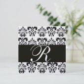 ブラックアンドホワイトのダマスク モノグラム アイス メタリック 招待状 (スタンド正面)
