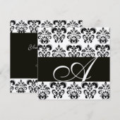 ブラックアンドホワイトのダマスク モノグラム チャンピージュエリー 招待状 (正面/裏面)