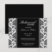 ブラックアンドホワイトのダマスク・リハーサルディナーカード 招待状 (正面/裏面)