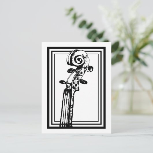 ブラックアンドホワイトのバイオリン・スクロール（黒い輪郭） ポストカード (スタンド正面)