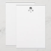 ブラックアンドホワイトのパームパルメットツリーモノグラム 便箋 (正面/裏面)