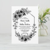 ブラックアンドホワイトのラスティックなひまわりウェディング 招待状 (スタンド正面)